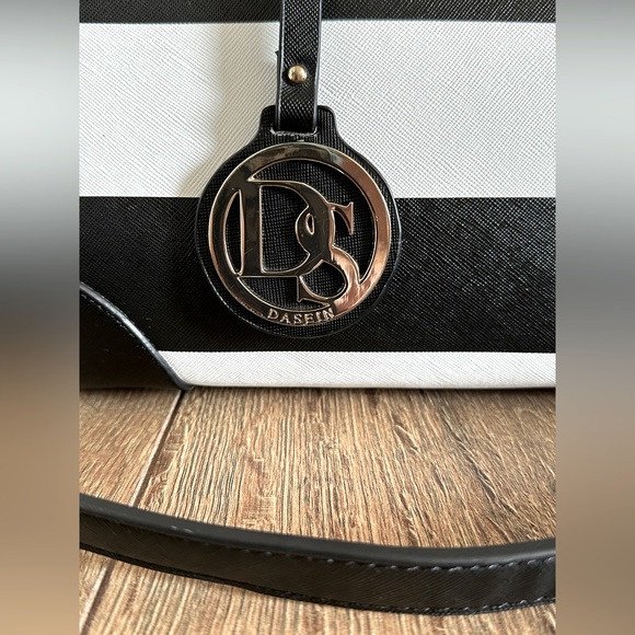 Dasein VL Black & White Striped Top Handle Tote Shoulder Bag - Picture 4 of 15